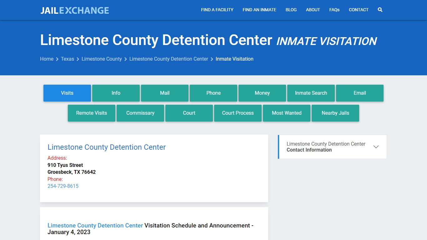 Inmate Visitation - Limestone County Detention Center, TX - Jail Exchange