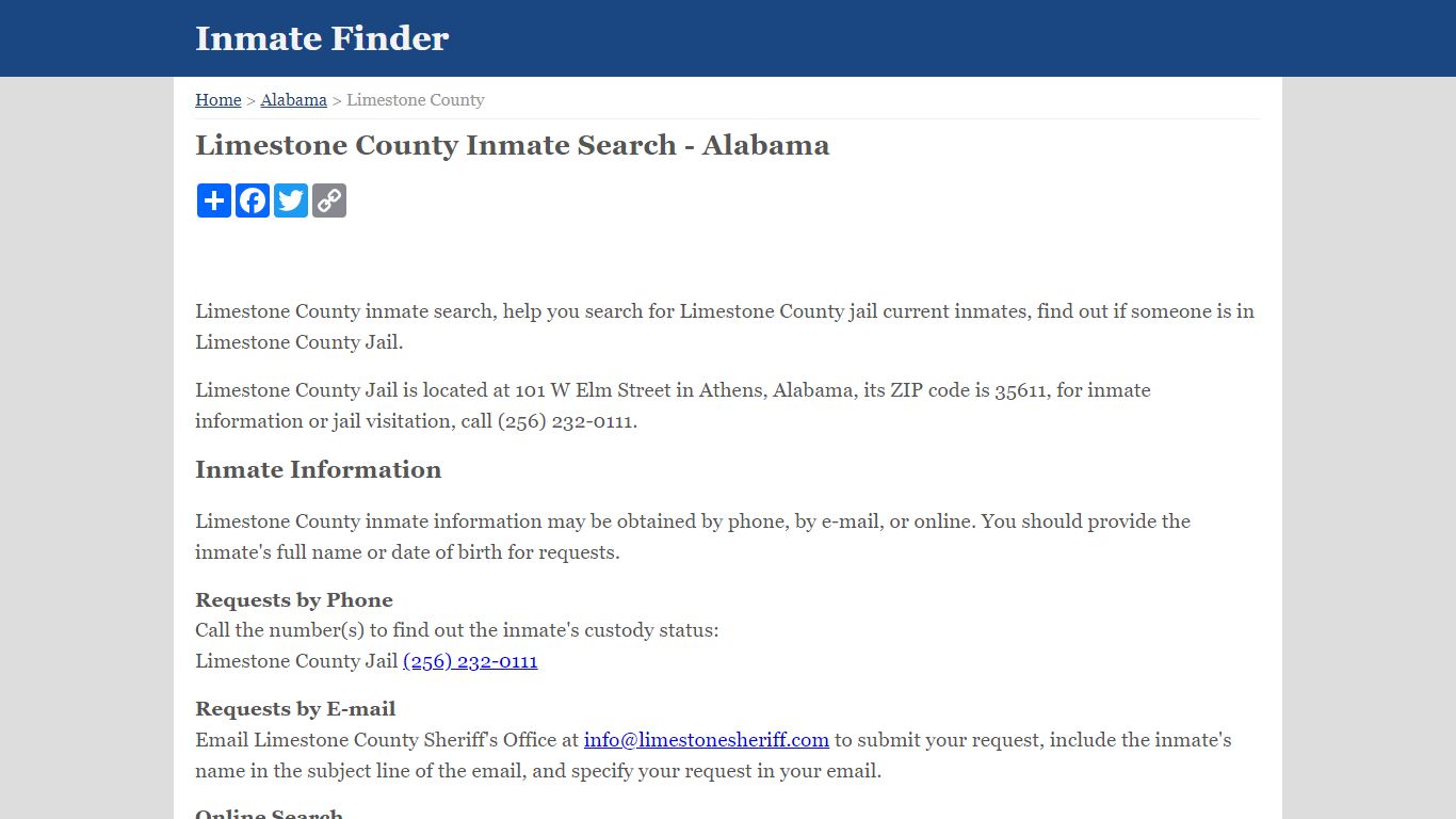 Limestone County Inmate Search - Alabama